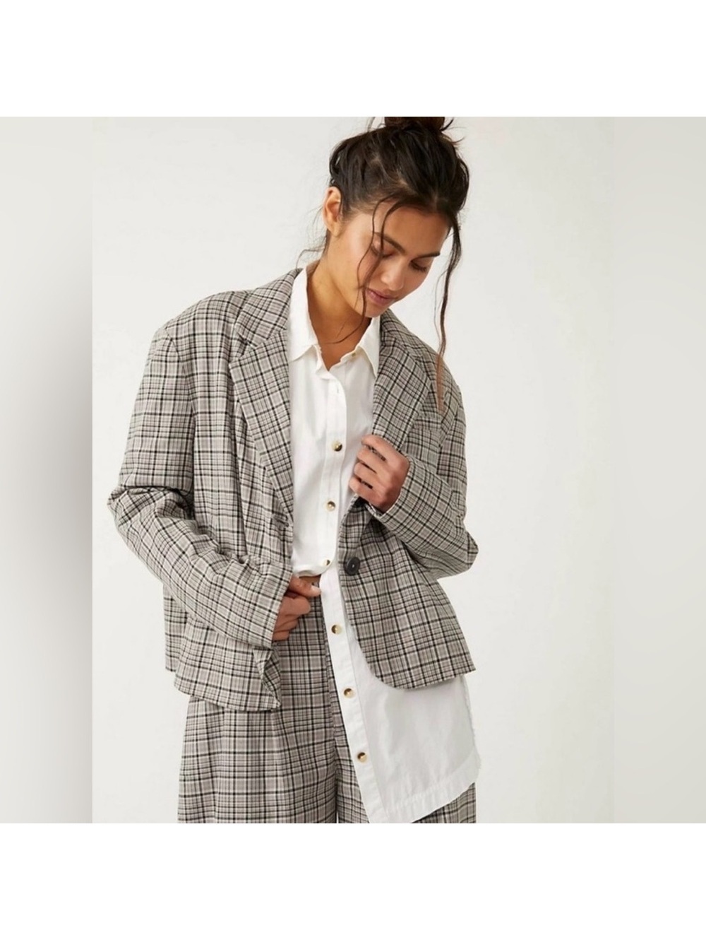 Free People We The Free Cali Plaid Blazer In Dust Combo size xs